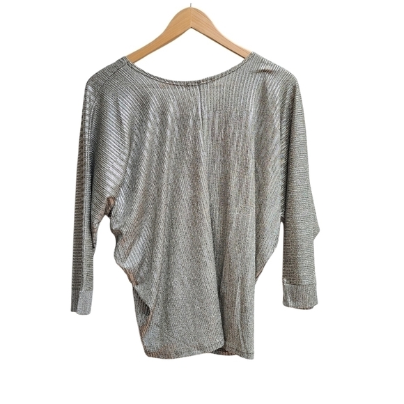 Kim & Cami Metallic Silver Batwing Style Top, Knit Fabric, Size Large - Picture 2 of 7